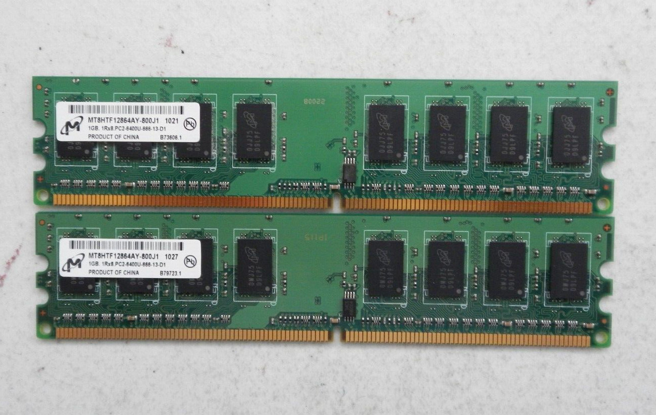 2GB (2X1GB) MICRON PC2-6400U PC2-800 1Rx8 MATCHING Desktop Memory RAM