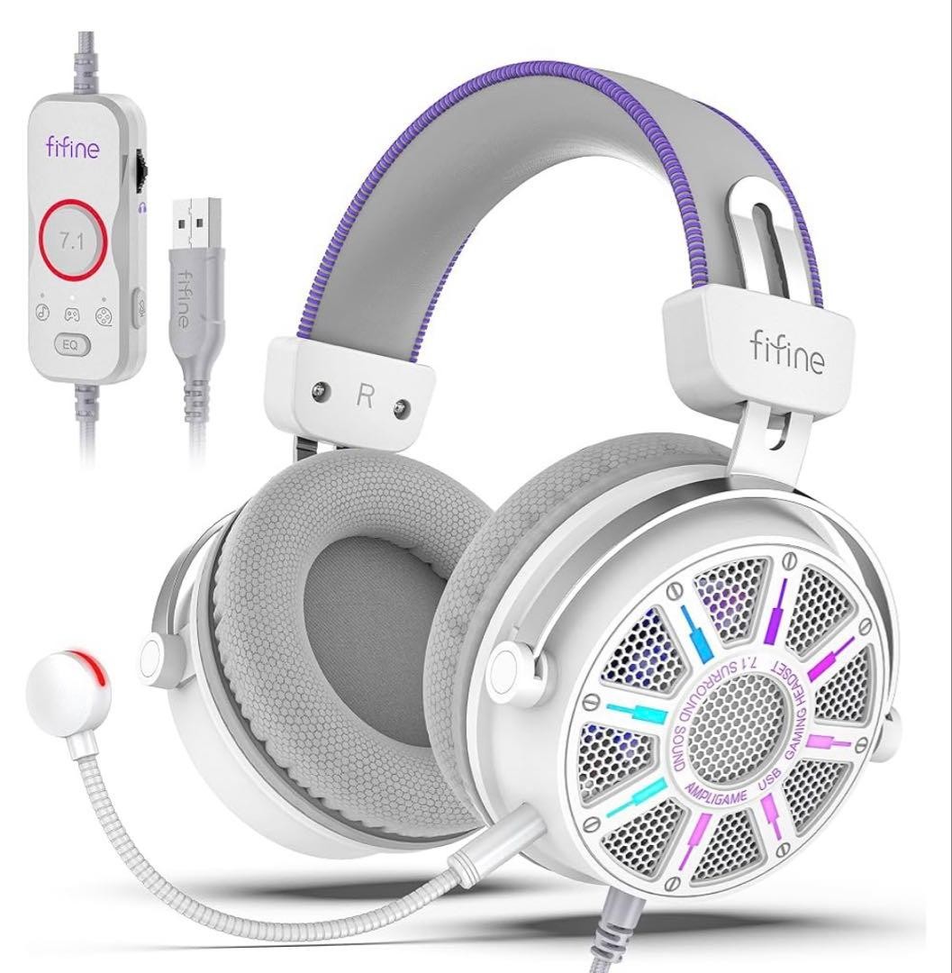 FIFINE H19BP Gaming Headset White 7.1 Surround Sound USB PC PS5 PS4 Unused