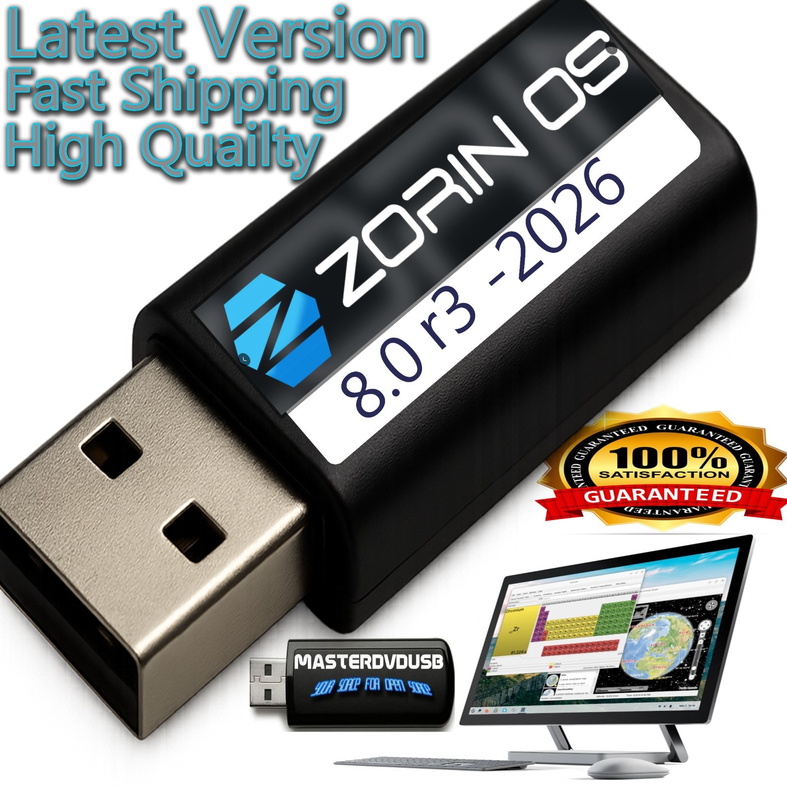 Zorin OS 8.0 r3 Core - 8GB Bootable USB - 2026 - Live & Installer - UEFI/BIOS