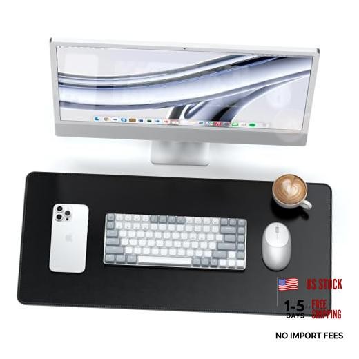 Vegan Leather Desk Mat, Large Mouse Pad Scratch and Water 12.4" x 26.8" Black