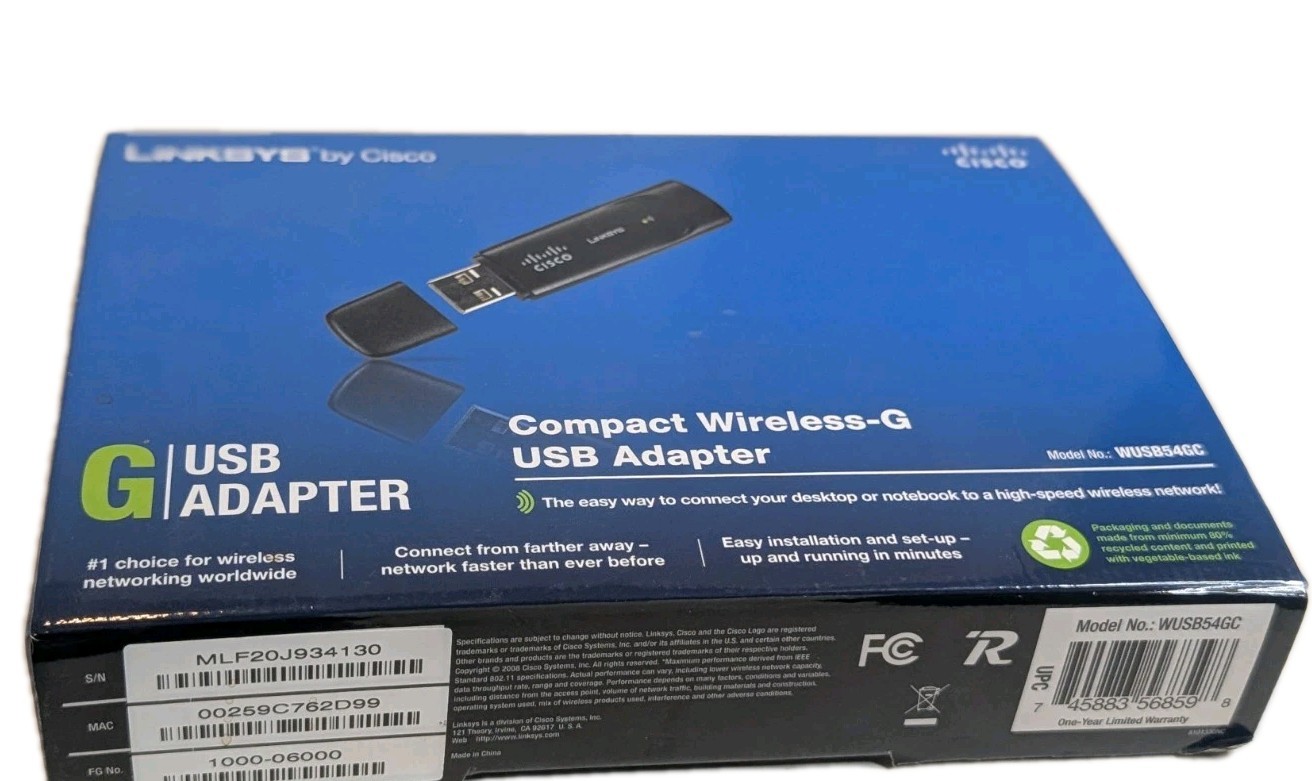 Linksys by Cisco WUSB54GC Compact Wireless-G USB Adapter WiFi Network Adapter w/