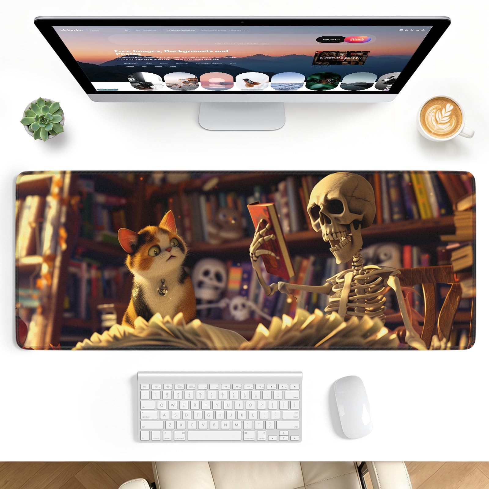 Stanploe Large Gaming Desk Mat 31.5x11.8 in Skull Cat Mouse Pad