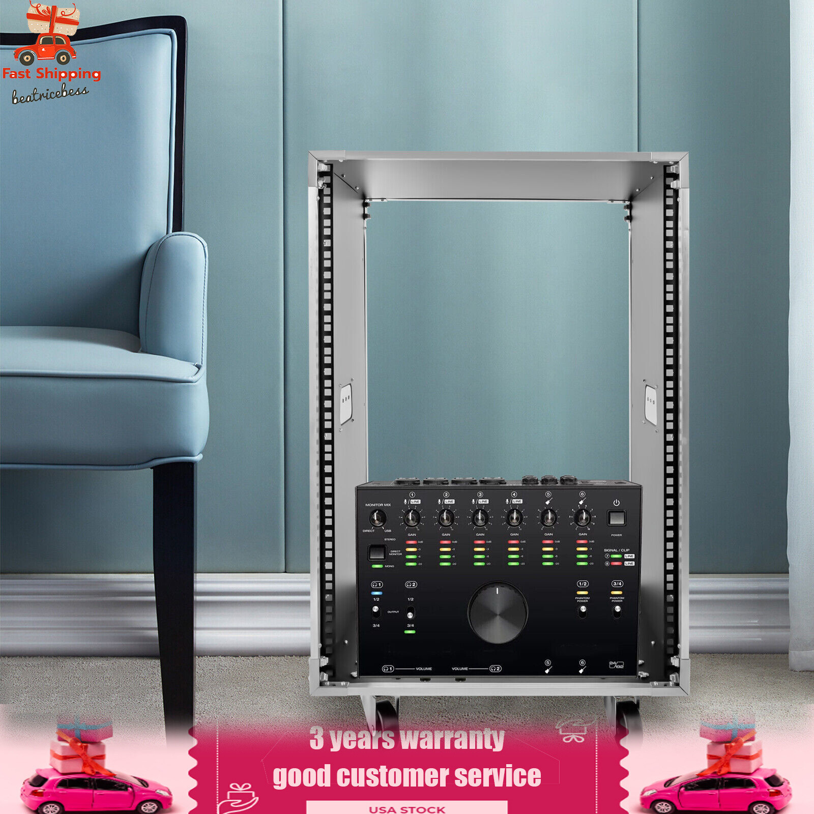 Audio Video, Telecom, Equipment Rack 16U Portable Rolling Network Rack w/ Caster
