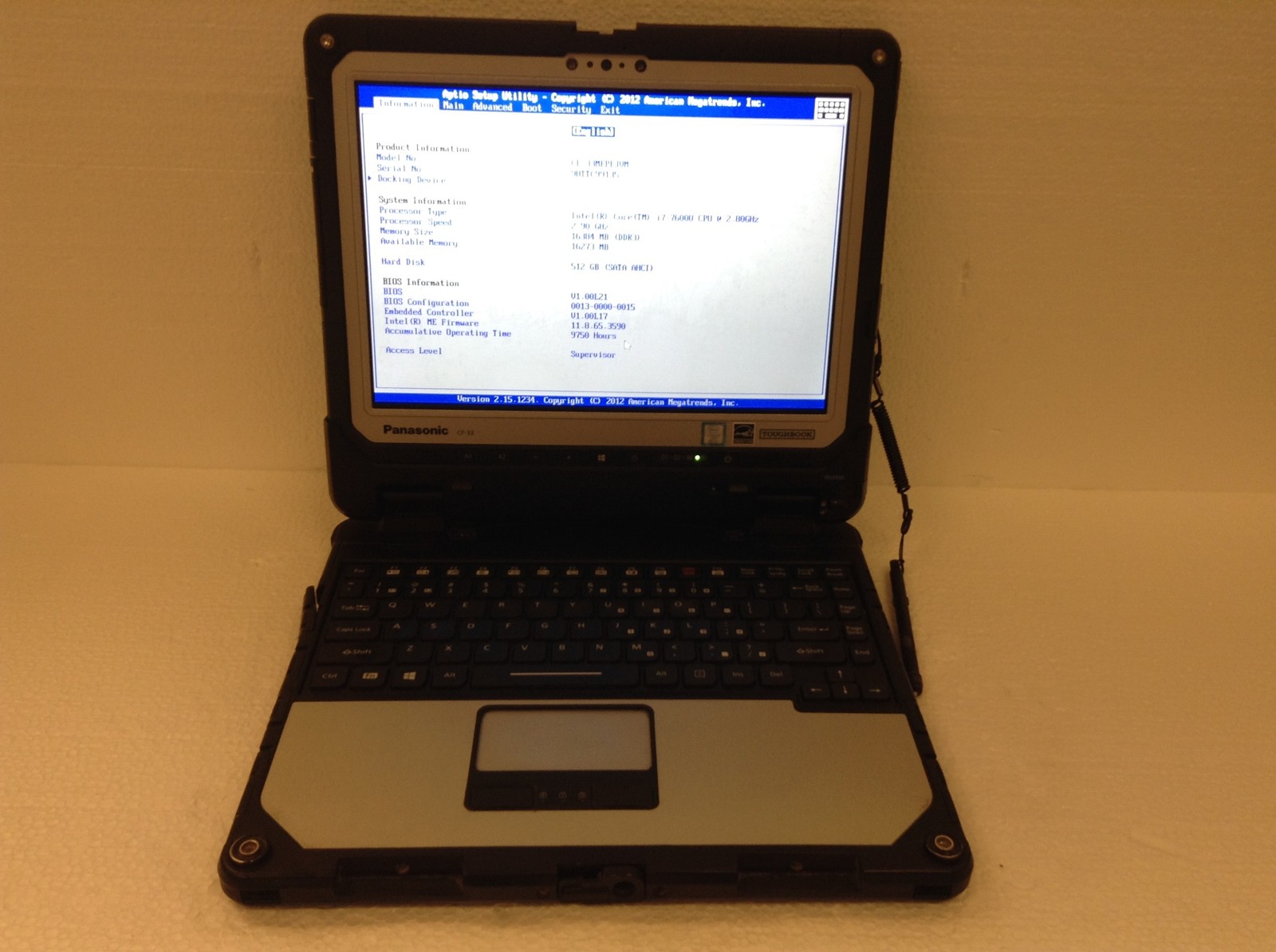 Panasonic Toughbook CF-33 MK1 i7-7600U 2.80GHZ w/16GB 512GB HD 12.1" Touch NO AC