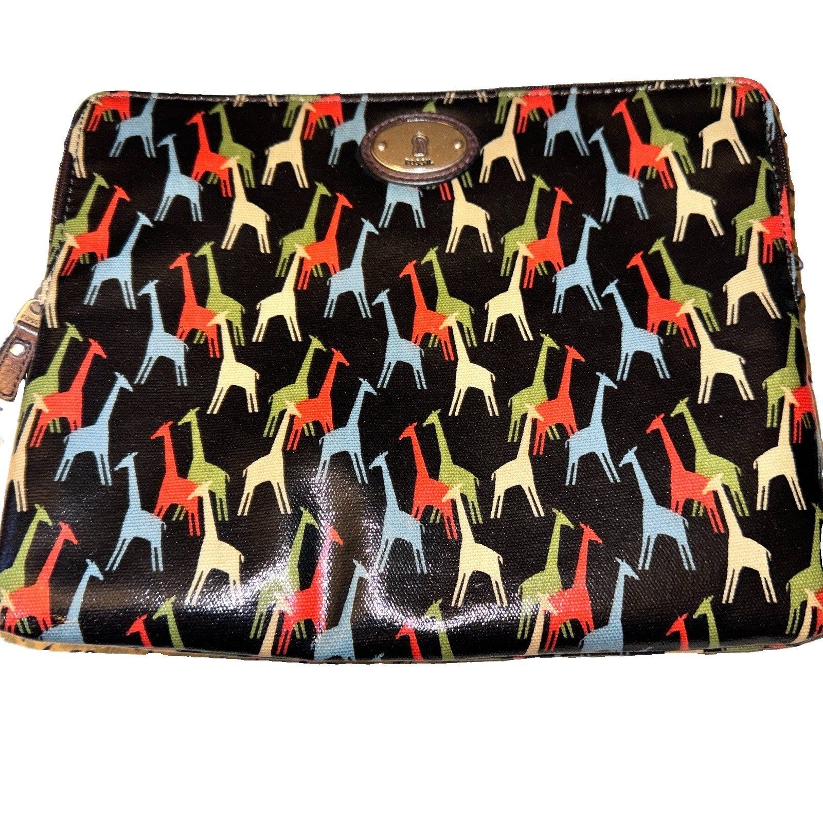 Fossil Key-Per Coated Canvas Zipper Giraffe Print Tablet iPad Case