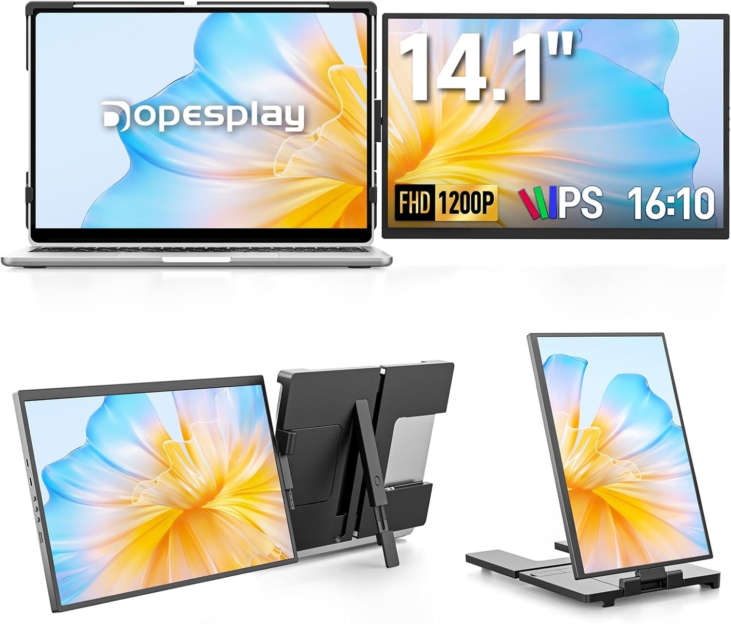 Used 14.1'' Laptop Screen Extender Portable Monitor FHD 1200P IPS for 14"-17" US