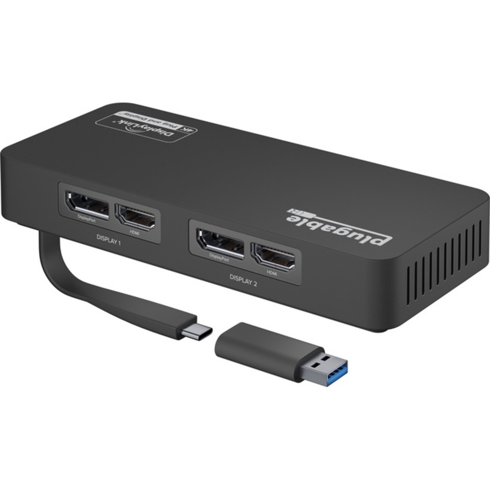 Plugable - USBC-6950U - Plugable 4K DisplayPort and HDMI Dual Monitor Adapter