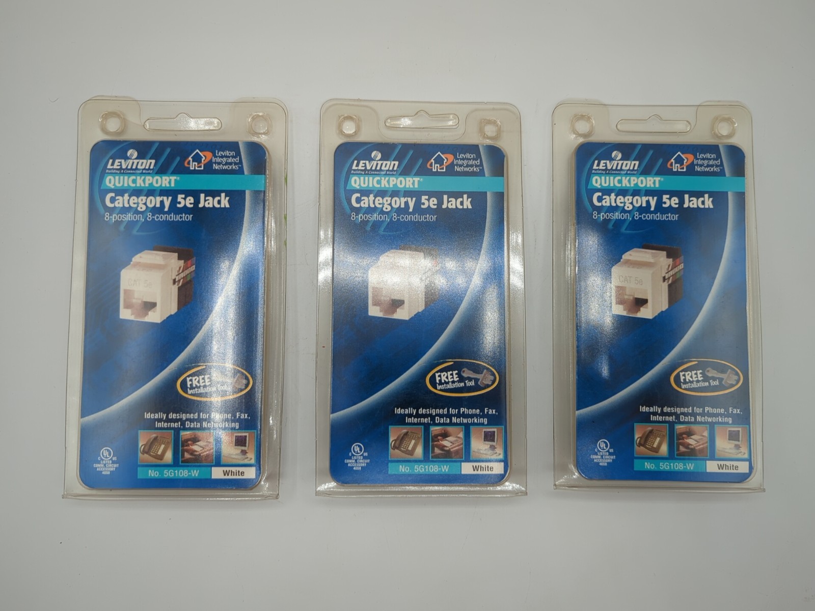 Lot of 3 Leviton Voice Grade Snap-In Jack 6P6C White R02-5G108-W - ST39