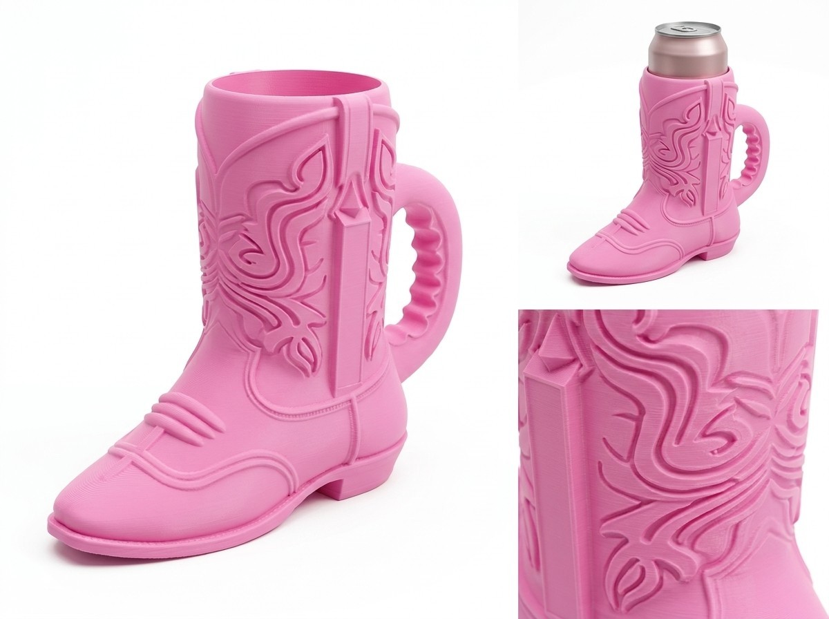 3D Printed Pink Cowboy Boot Slim Can Holder – Western Cowgirl Drink Sleeve