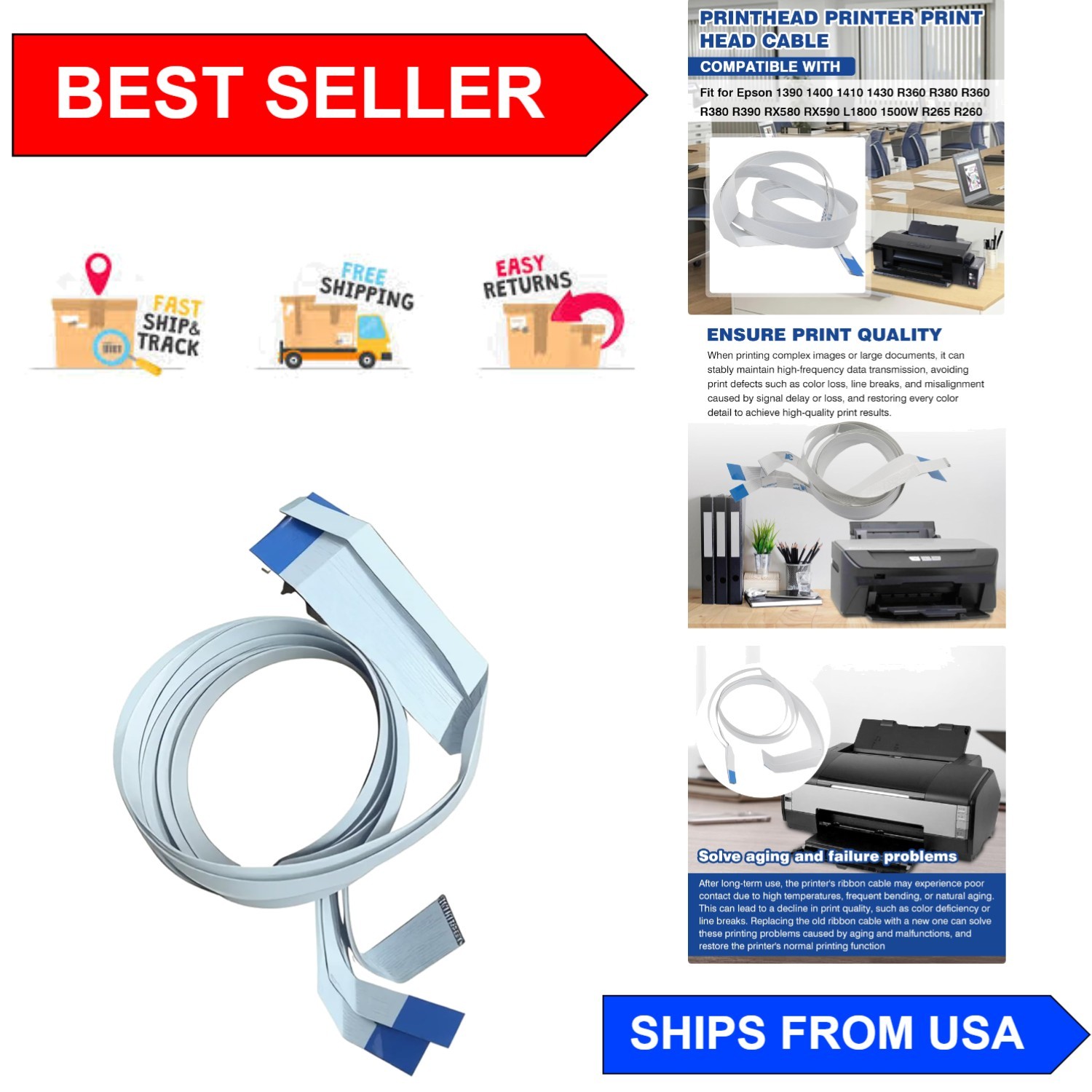 High-Quality Printhead Cable for Epson 1390, 1400, 1410 - Long-Lasting Solution