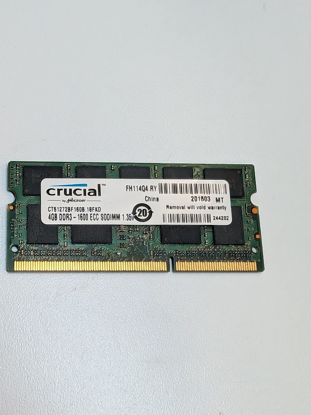 Crucial 4GB 1x4GB DDR3L ECC SODIMM 1600 CL11 1.35V CT51272BF160B