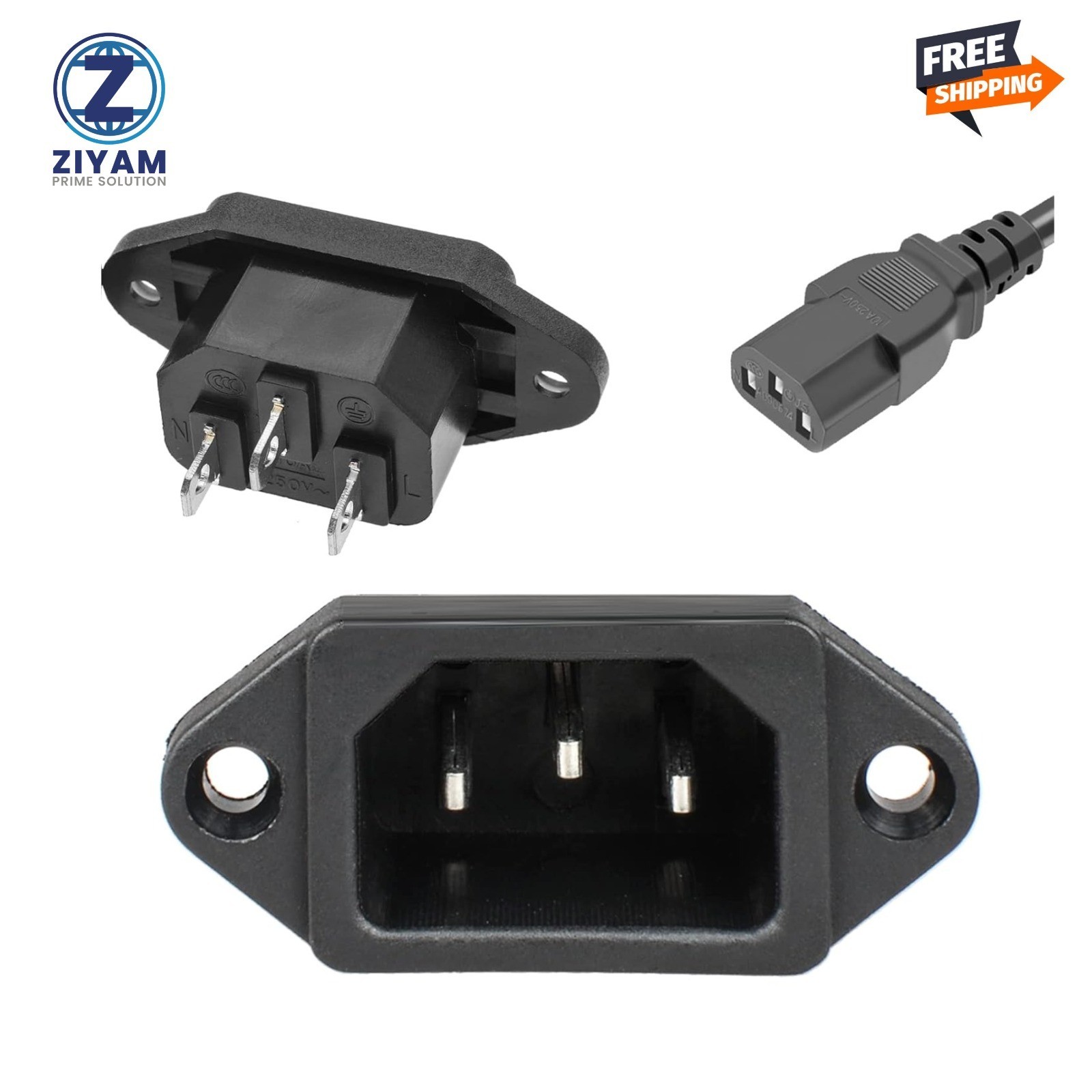 QTEATAK 3 Pack Screw Mount 3 Pins Inlet Power Plug Socket IEC320 C14 AC 250V 10A