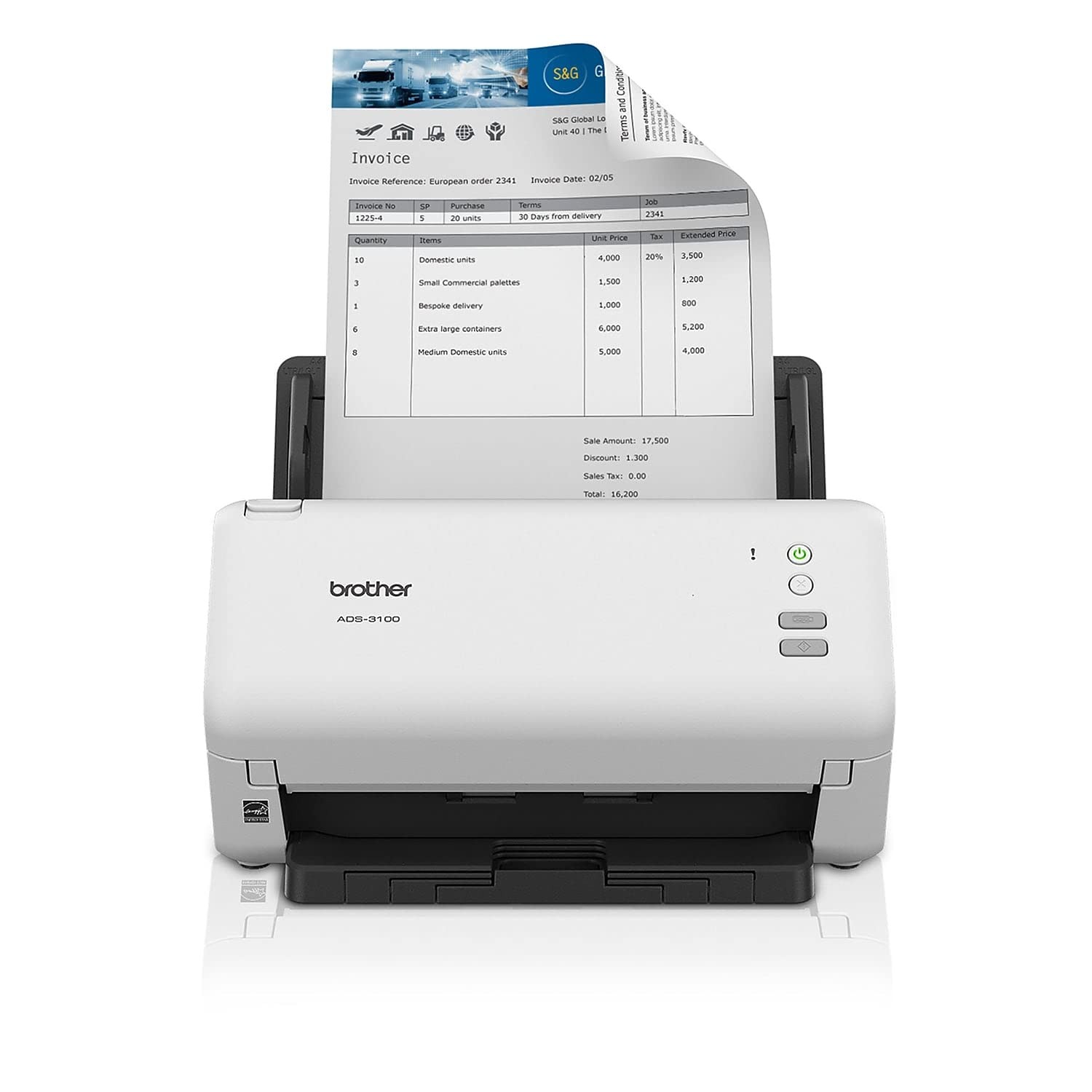 Desktop Scanner Brother ADS3100 High Speed 40ppm Compact White