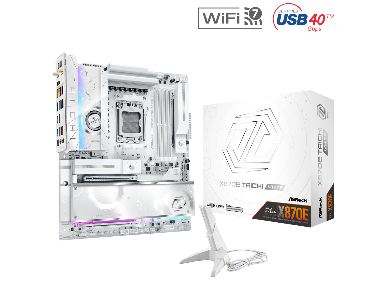 ASRock X870E Taichi White AM5 AMD X870E EATX Motherboard - Wi-Fi 7, PCIe 5.0,