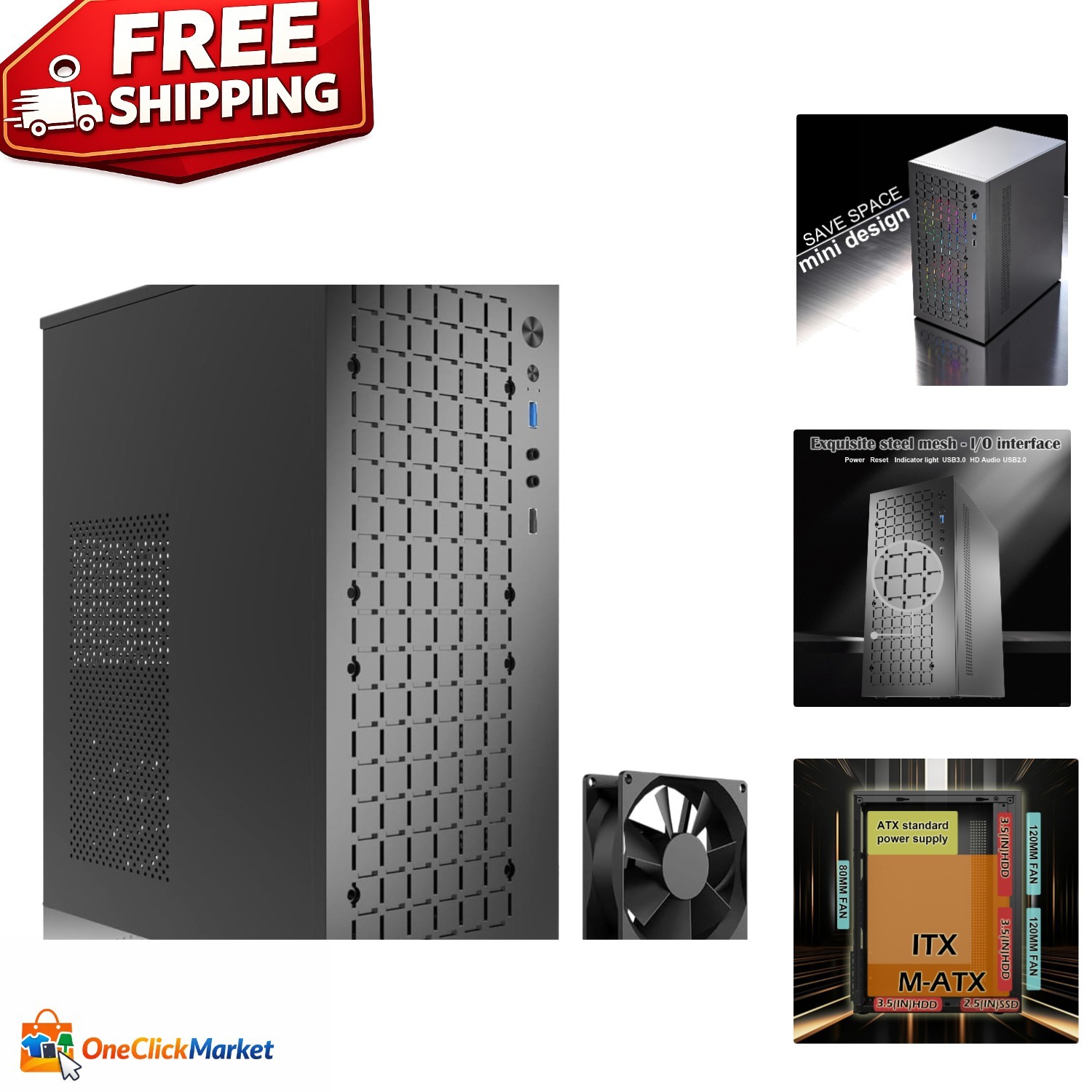 Mini-Tower High Airflow Case - Ideal for Gaming - Supports 3.5-inch HDDs, Black
