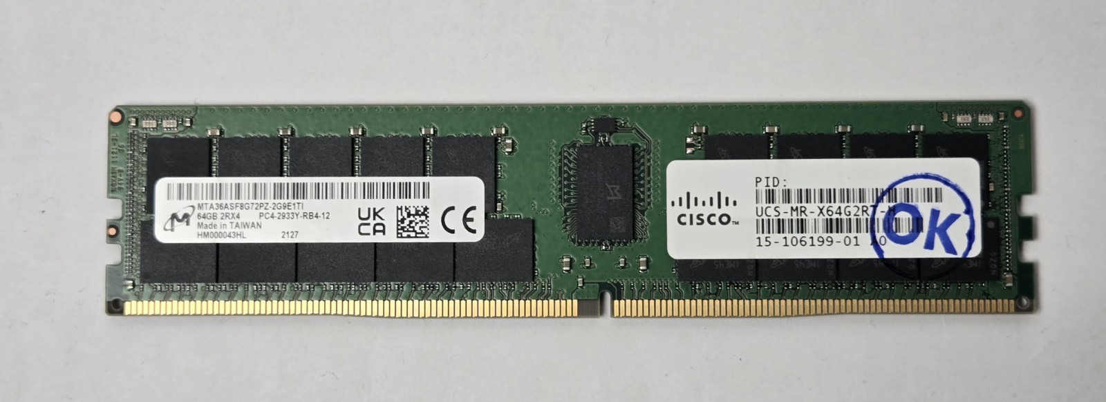 Micron 64GB MTA36ASF8G72PZ-2G9E1 DDR4 PC4-23400 PC4-2933Y ECC RDIMM Memory