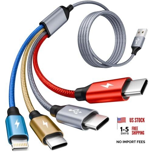 4 in 1 Multi Charging Cable, USB C Multiple 1Pack5FT Blue_Gold_Grey_Red