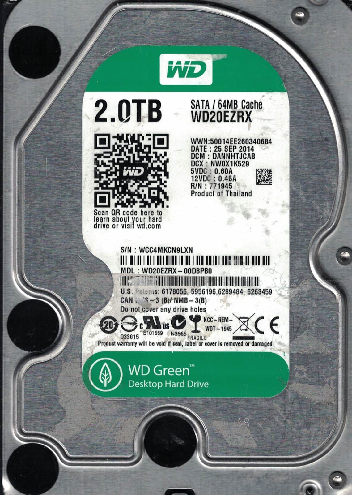Western Digital WD20EZRX-00D8PB0 DATE 15 SEP 2014 DCM DANNHTJCAB