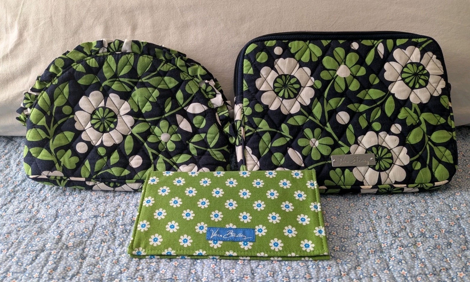 LOT of 3 Vera Bradley Retired Patterns LUCKY YOU & APPLE GREEN: Tablet, Cosmetic