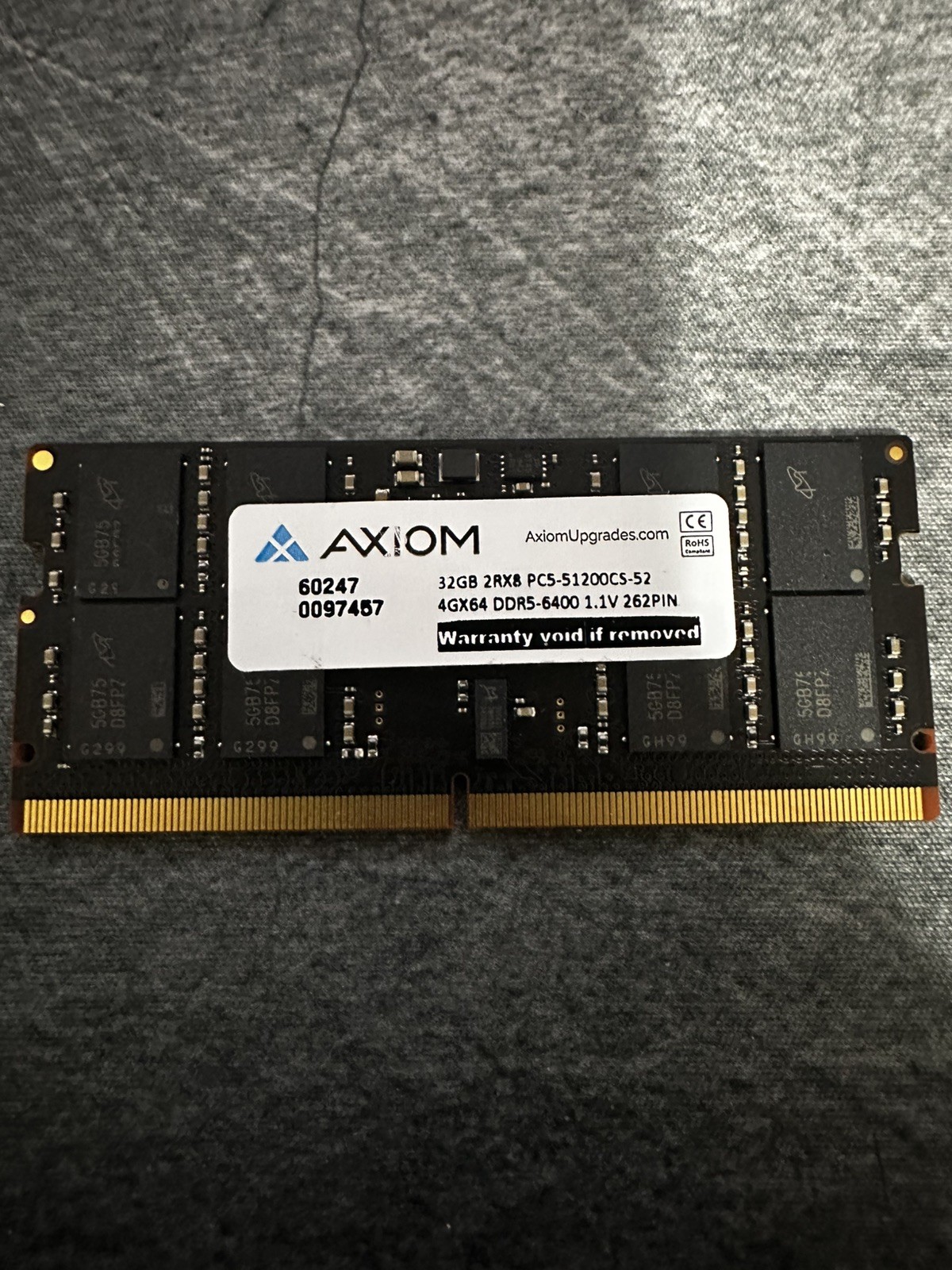 Axiom 32GB 2RX8 DDR5-6400 PC5-51200 SODIMM Laptop Memory