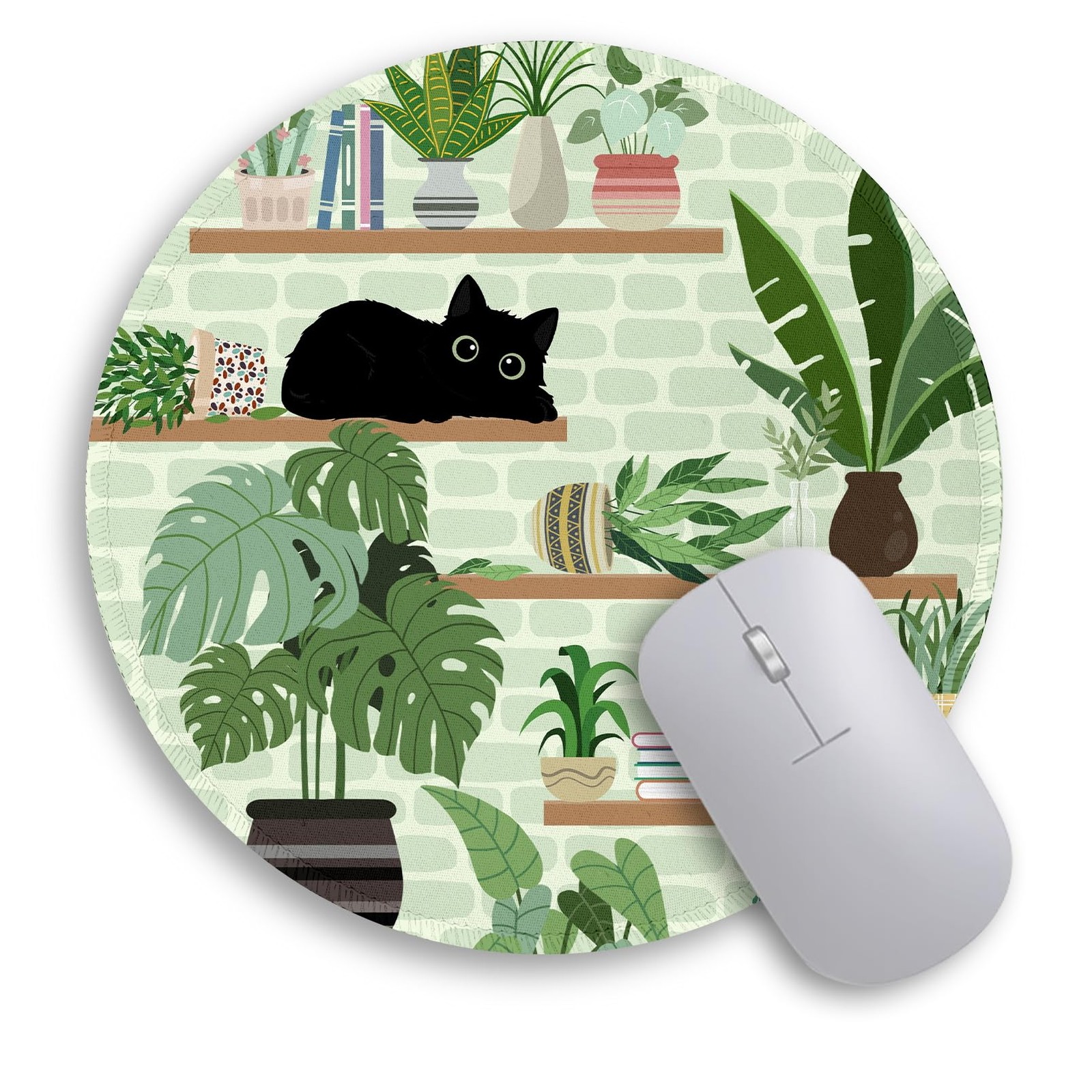Cat Mouse Pad, Cute Small Mouse Pads for Desk, Round Travel Mousepad for Wireles
