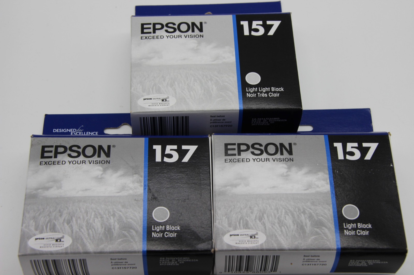3-Pack Genuine Epson 157 Ink Cartridges R3000 - Light Black, Light Light Black