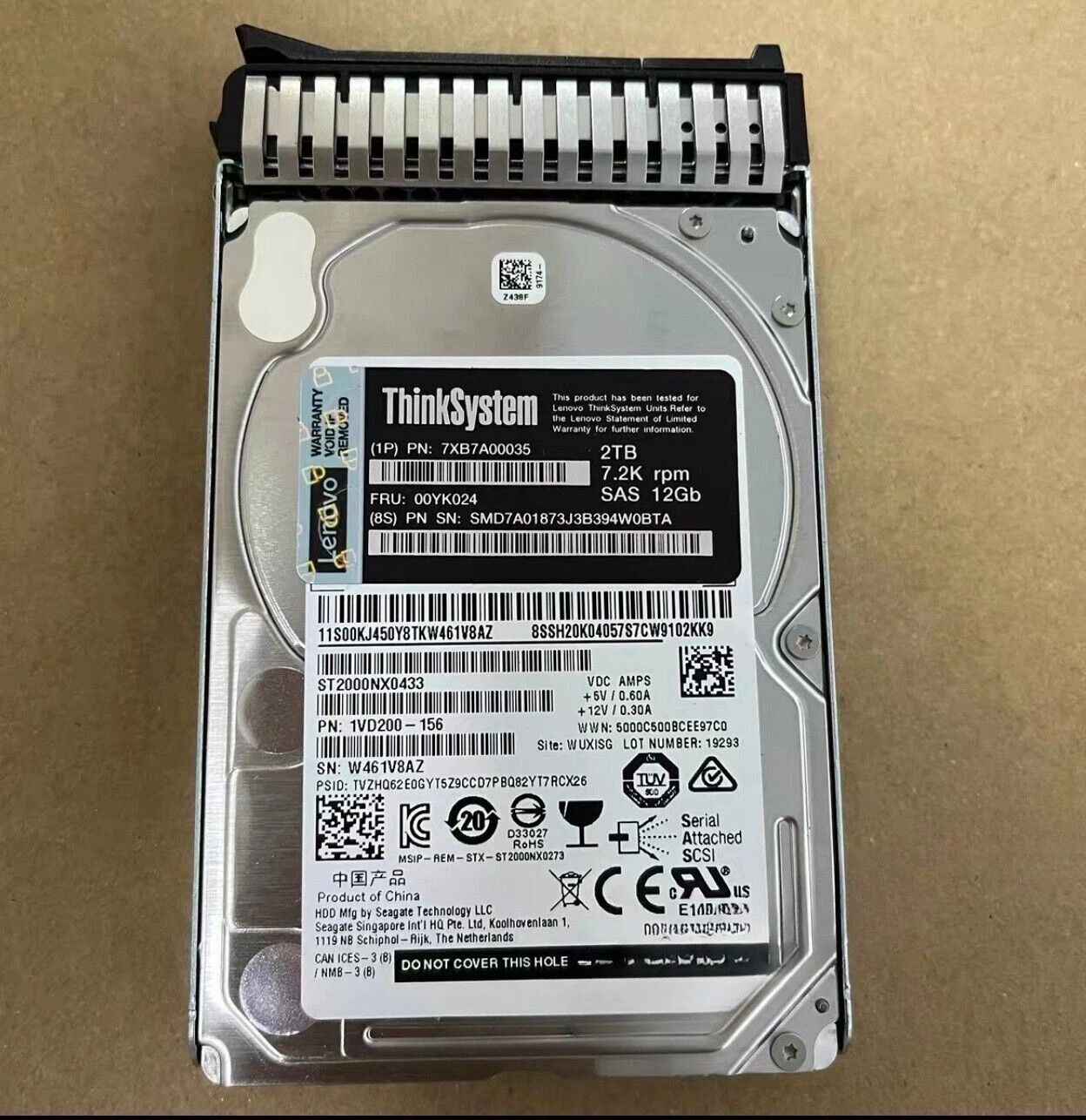 for Lenovo 2TB 7XB7A00035 00YK024 2.5" 7.2K 12GB SAS Hot Swap 512n HDD