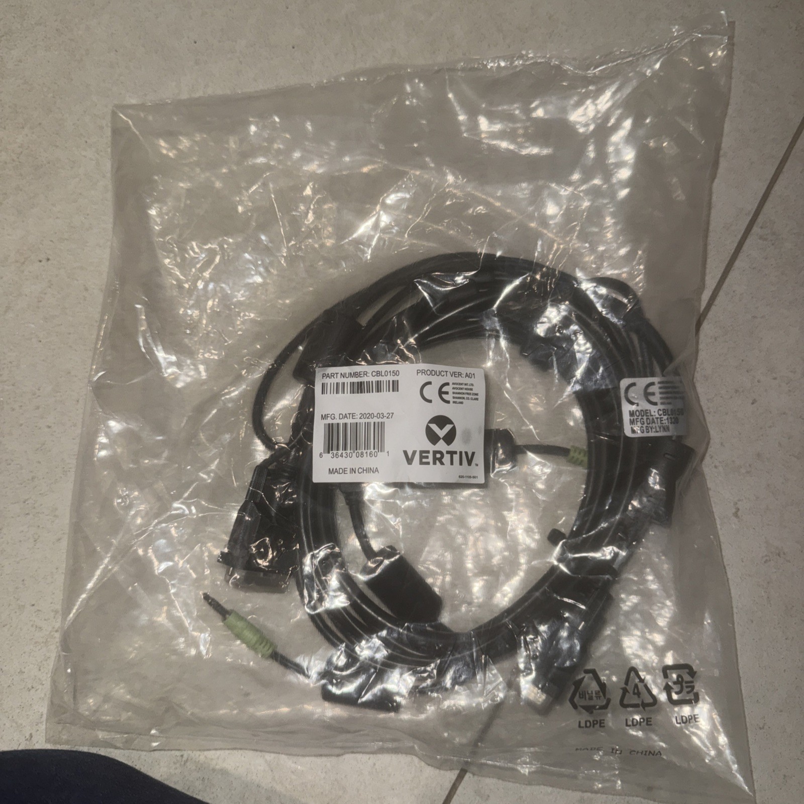 Avocent Vertiv CBL0150 KVM Cable, USB Keyboard and Mouse, DVI-D and Audio Cable