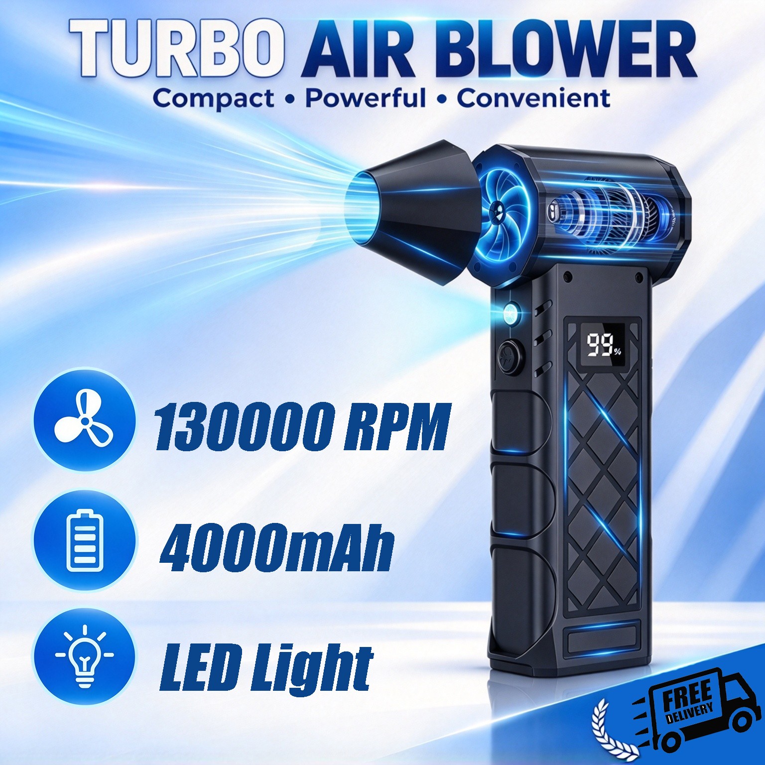 Electric Air Duster,130000RPM Compressed Air Duster with 2 LED Light for Home，g