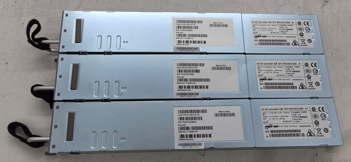 Lot of 3 Cisco N55-PAC-1100W Power Supply, Front to Back Airflow