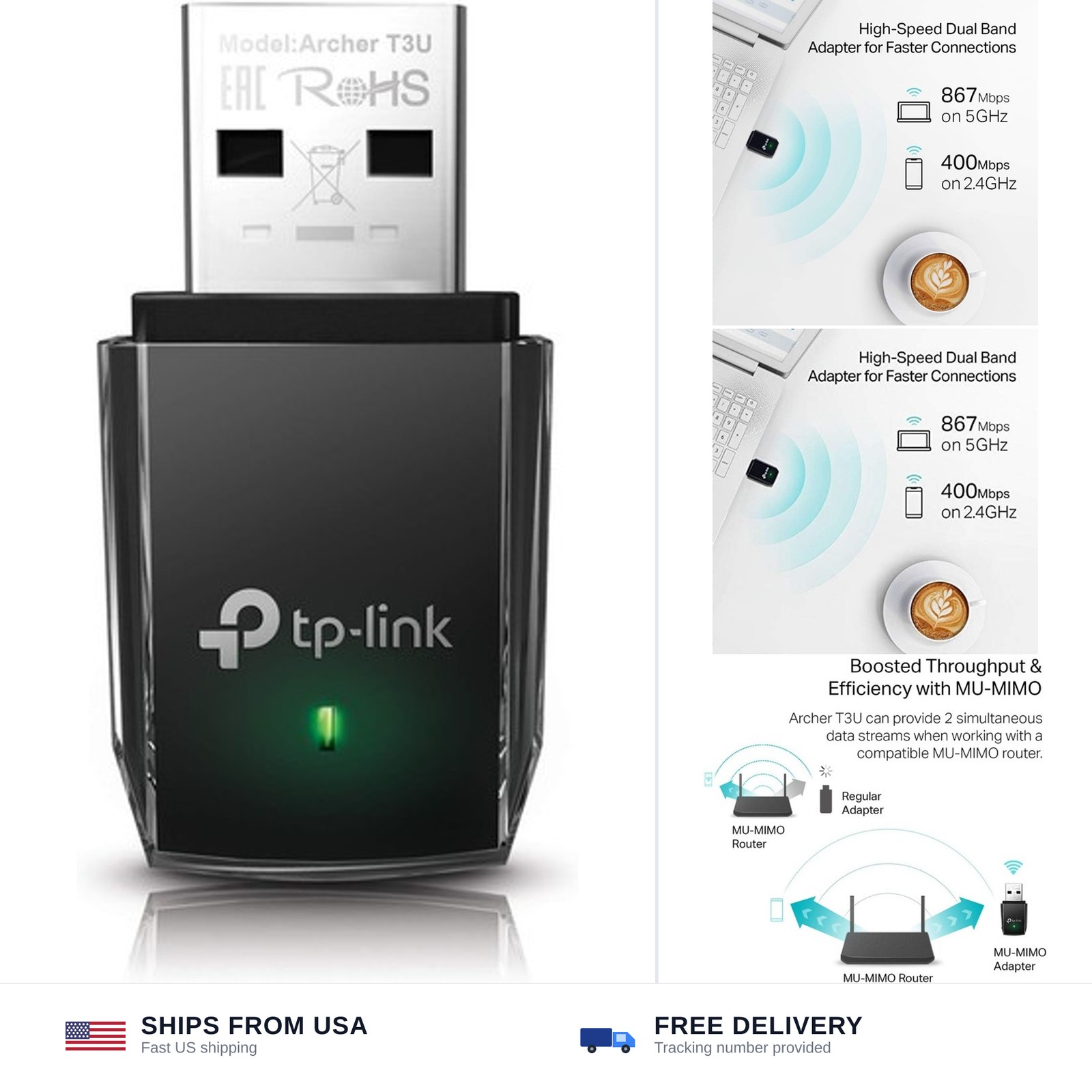 TP-Link AC1300 USB WiFi Adapter for Desktop PC 2.4/5G Dual Band WiFi Dongle