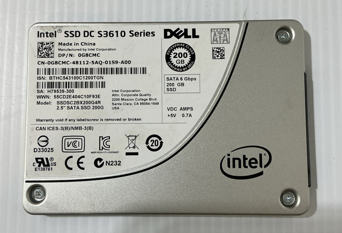 Dell Intel DC S3610 Series 200GB 2.5" 6G SATA SSD SSDSC2BX200G4R 03481G