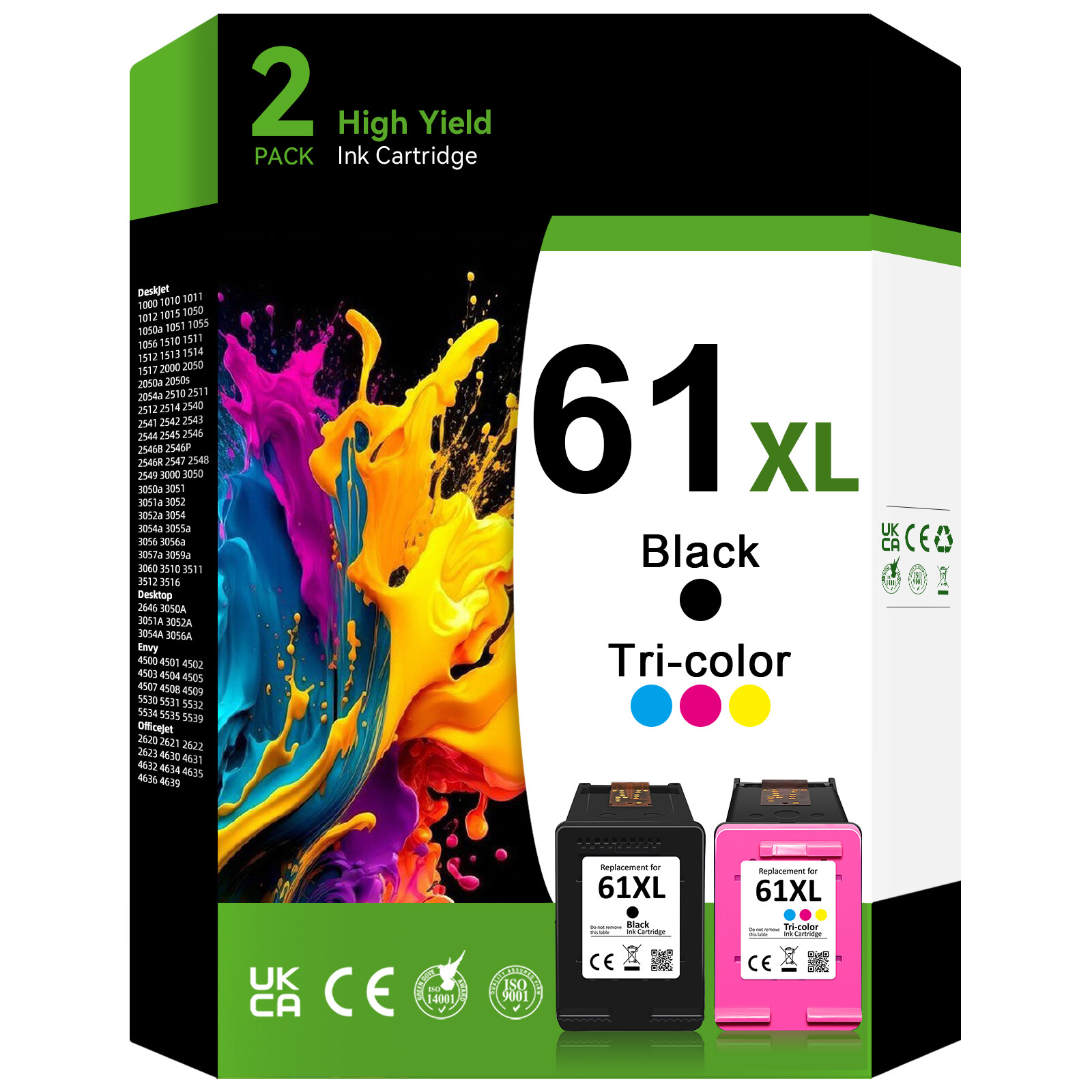 2PK 61XL Black Color Ink For HP Envy 4500 5530 Deskjet 1000 1012 Officejet 4630
