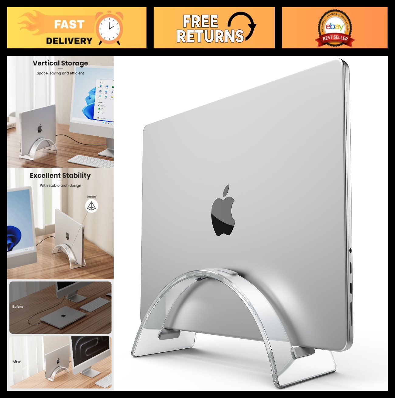 Vertical Laptop Stand - Acrylic Desktop Dock, Space-Saving Organizer for MacBook