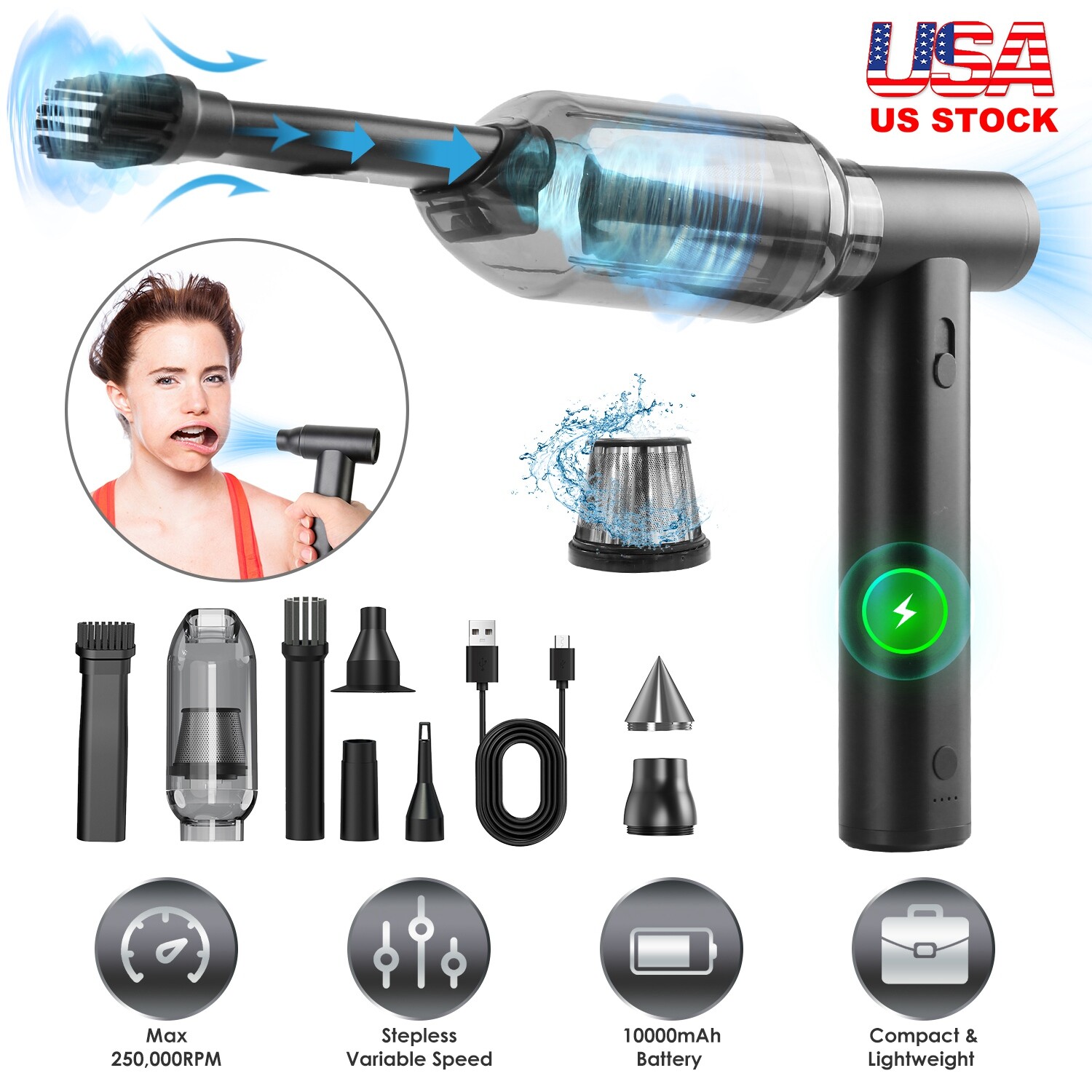 250000RPM Air Duster Brushless Motor Stepless Variable Speed Vacuum Cleaner Safe
