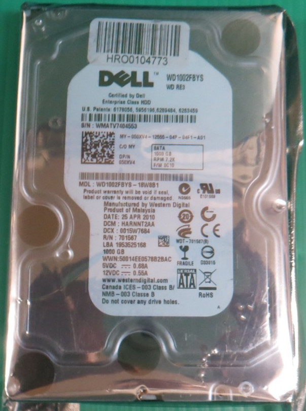 Dell / Western Digital / 1TB 32MB SATA 7.2K 3.5" HDD/ WD1002FBYS-18W8B1 / 050XV4