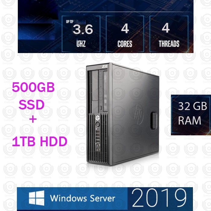 HP elite QUAD CORE 32GB RAM 500GB SSD + 1TB Windows server 2019
