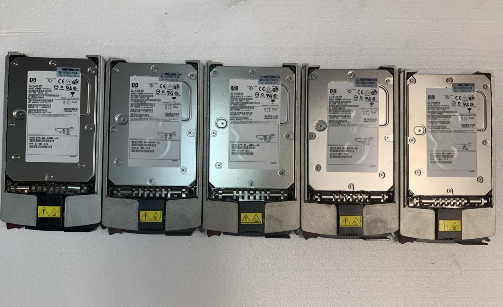 5x HP 72.8 GB 15000 RPM wide ultra320 SCSI server hard drive +caddy