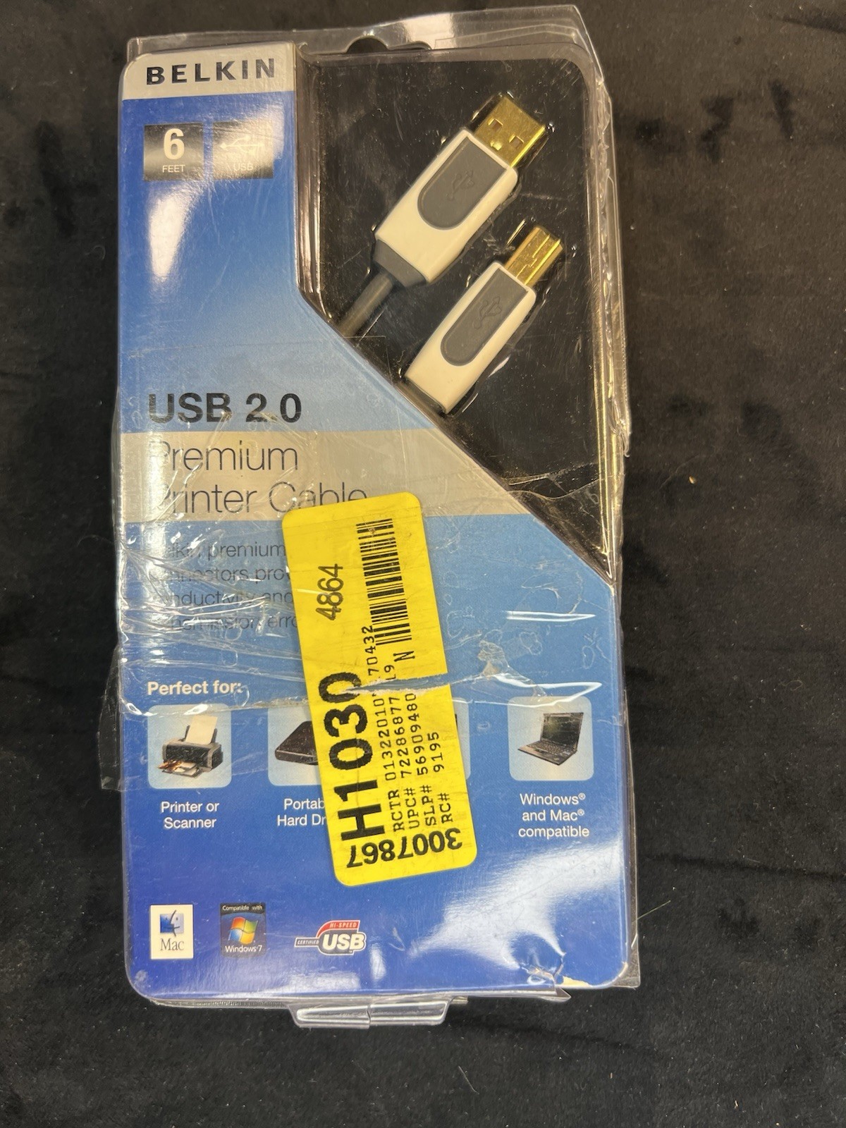 Belkin USB 2.0 Premium 6 Ft Printer Cable Gold Plated Connectors