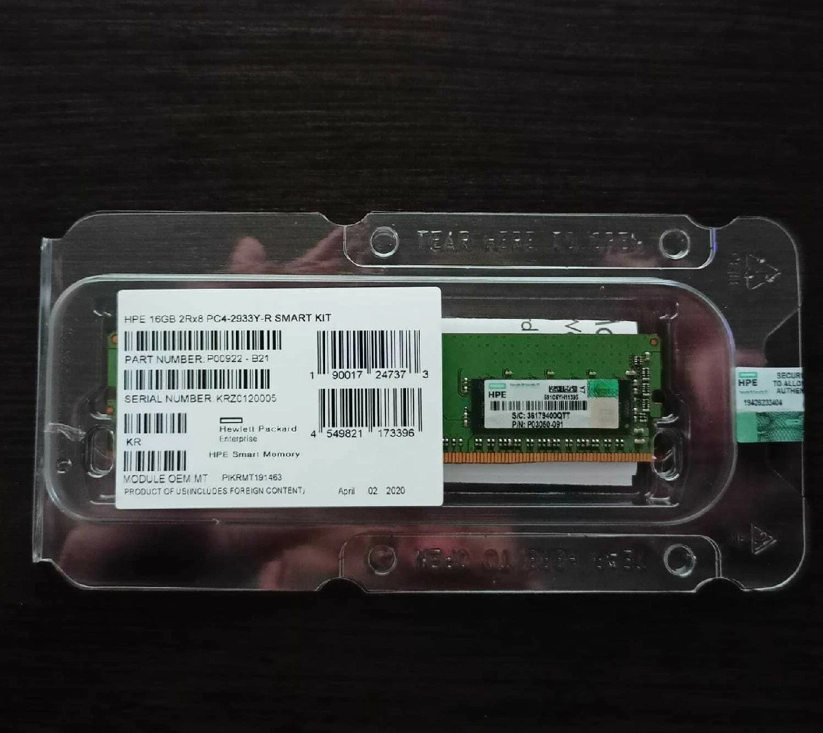 NEW P00922-B21 P03050-091 HPE 2RX8 16GB DDR4 PC4-2933 RDIMM GEN10 Server Memory
