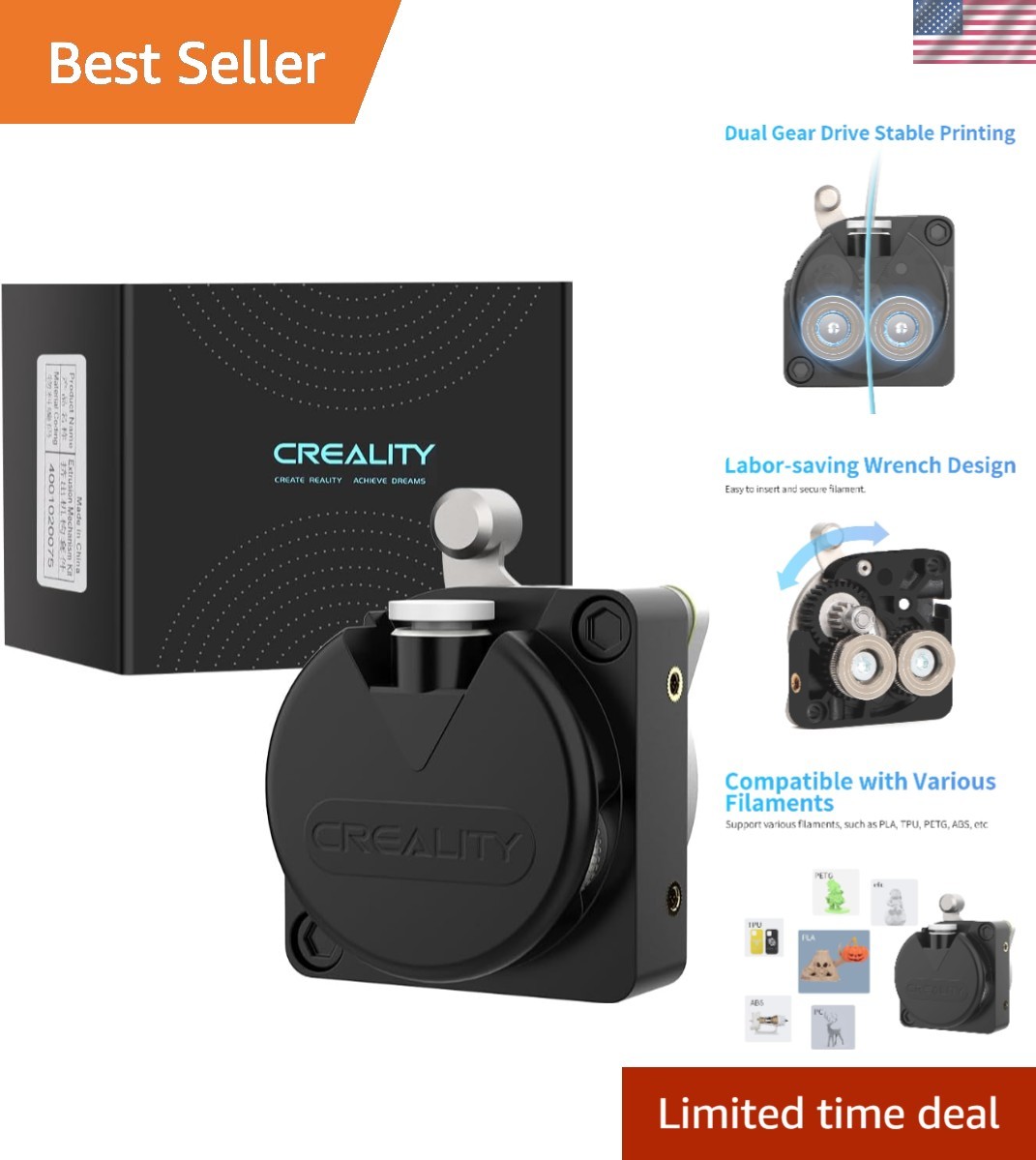 K1 Max/K1/K1C/K1 SE Upgrade Direct Drive Extruder, Dual Gear Feeding Extrusio...