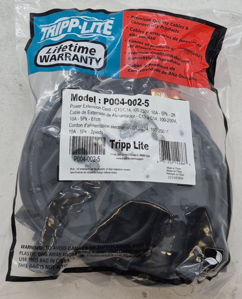 Tripp Lite P004-002 PDU Power Cords 5-Pack, C13 to C14, - 250V, 2 ft, Black