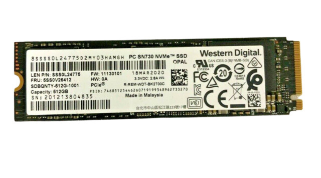 Western Digital PC SN730 512GB M.2 SED Internal SSD (SDBQNTY-512G)