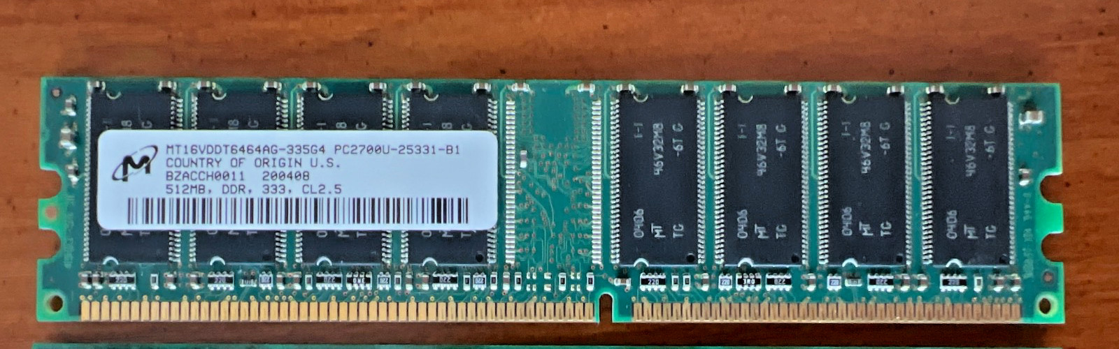 Micron MT16VDDT6464AG-335G4 PC2700U-25331-B1 512MB Memory RAM
