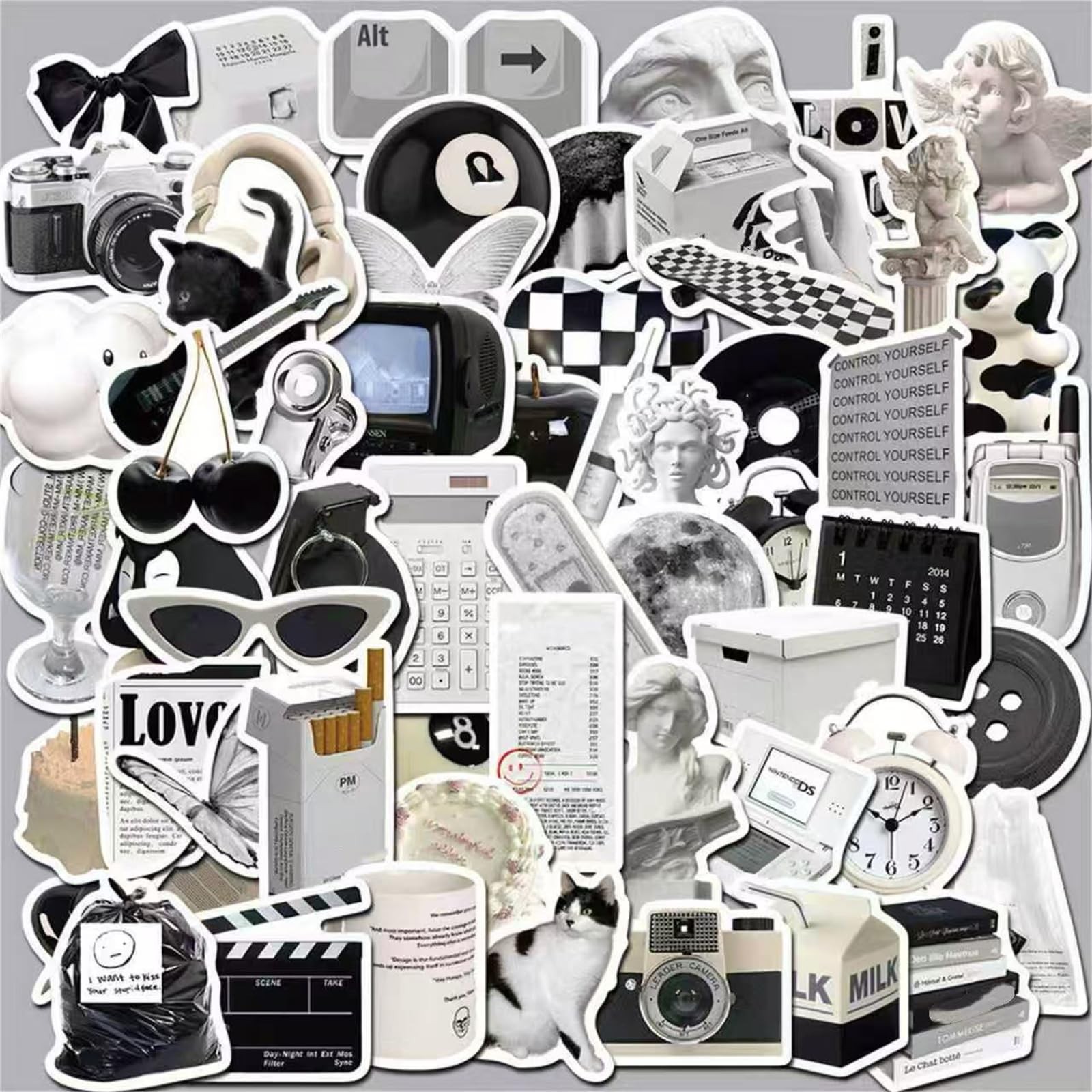 60PCS Aesthetic Stickers Black and White Sticker Pack,Cup Colourful-d5