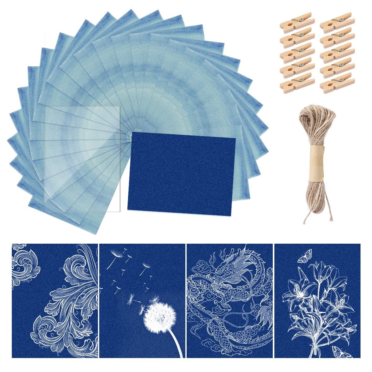 30 Pcs Sun Print Paper Kit - High Sensitivity Cyanotype Paper for DIY Arts & Cra