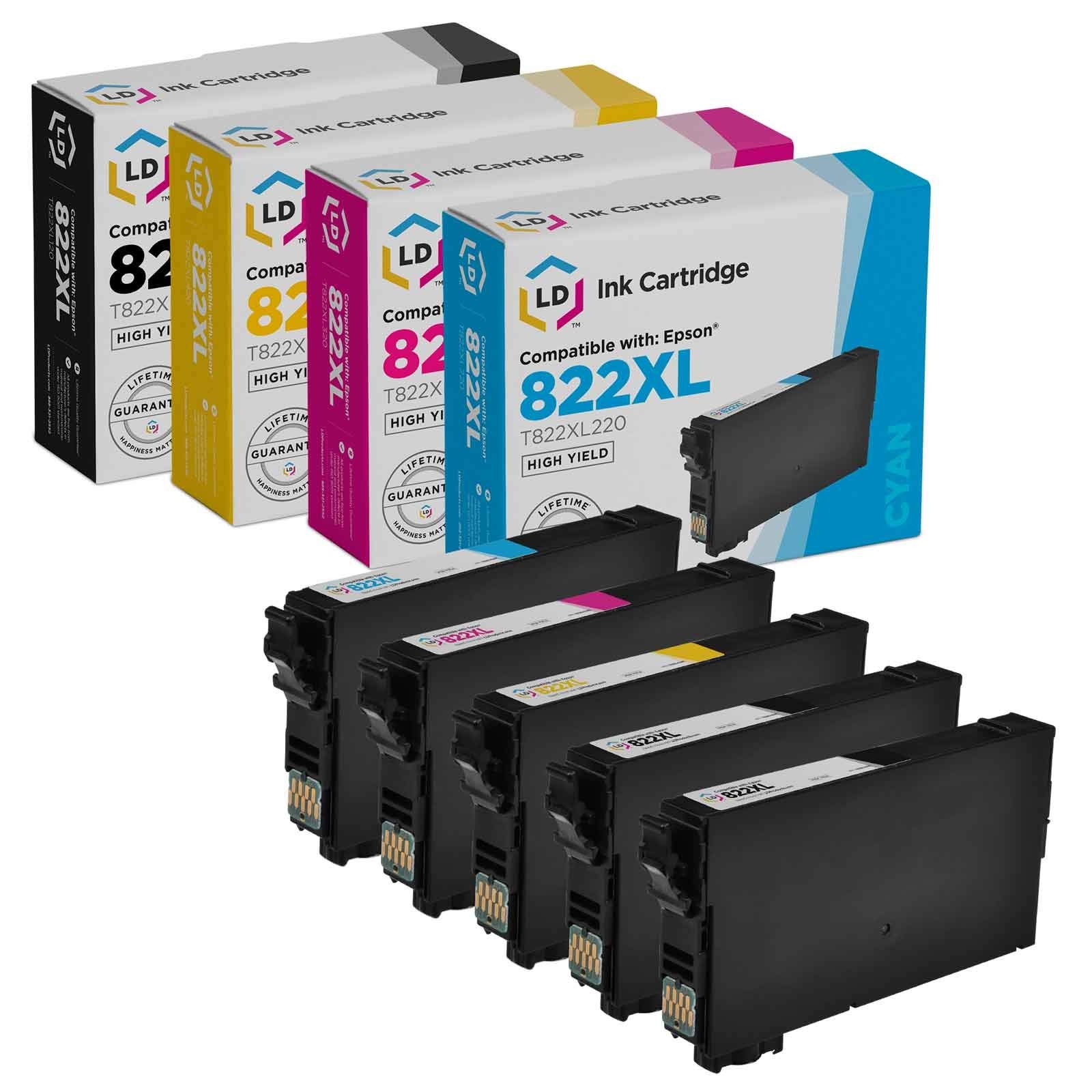 LD Ink Replacement for Epson 822XL High Yield (2 B, 1 C, 1 M, 1 Y 5-Pack)