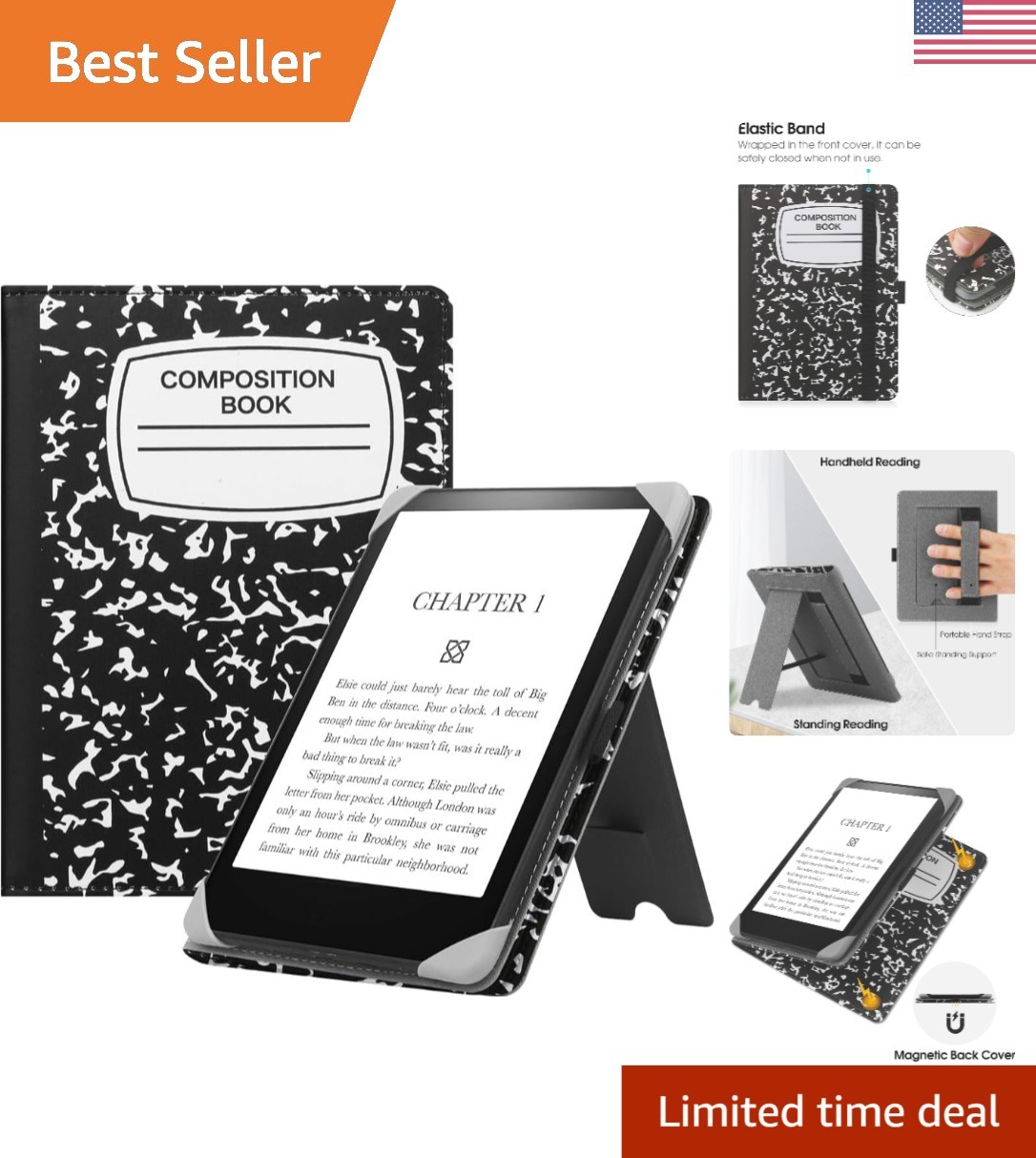 Paperwhite Case for 6-7 Inch eReaders with Secure Hand Strap & Stand