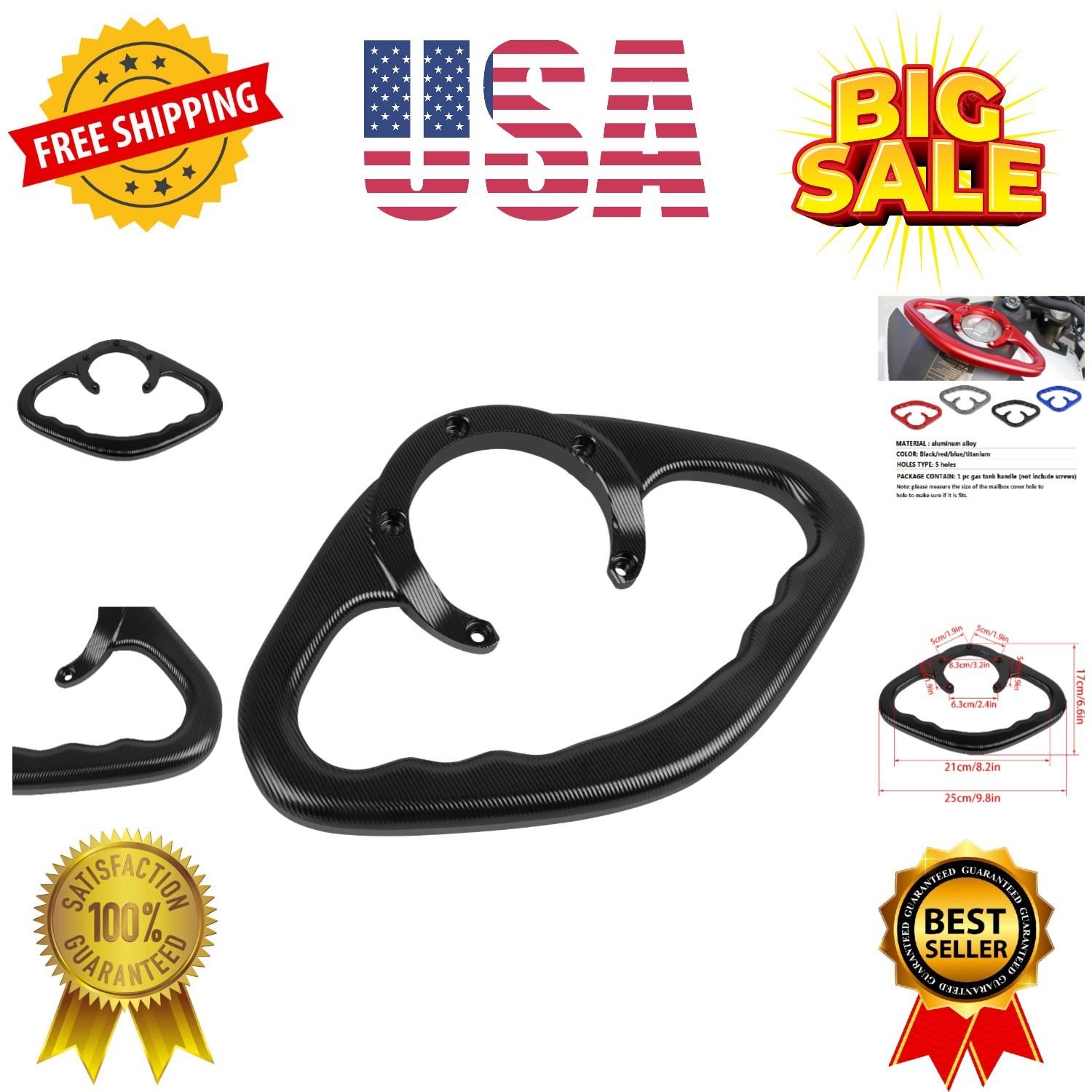 Fuel Gas Tank Handle Motorcycle Rear Passenger Grab Bar Aluminum Replacement ...
