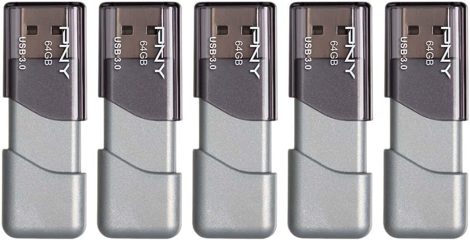 64GB Turbo Attaché 3 USB 3.0 Flash Drive, Silver (Pack of 5)